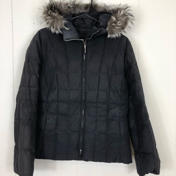 Post Card Black Quilted Puffer Down Jacket W/ Fur Hood Sz M - Picture 3 of 16